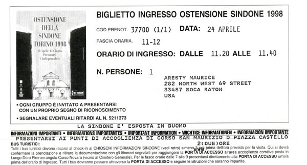 admission ticket - Shroud of Turin